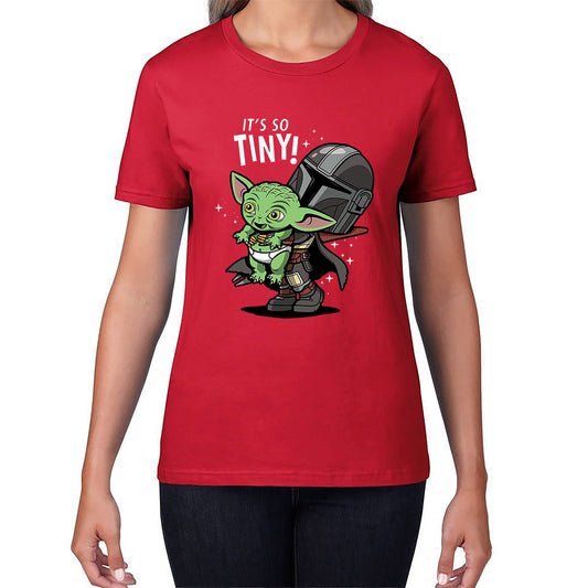 It's So Tiny! The Mandalorian Holding Grogu Yoda's species Star Wars Mando And Baby Yoda Star Wars Day 46th Anniversary Womens Tee Top