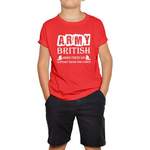 Army British Armed Forces Day Support Those Who Serve Lest We Forget Remembrance Day Veterans Day Poppy Flower Kids Tee