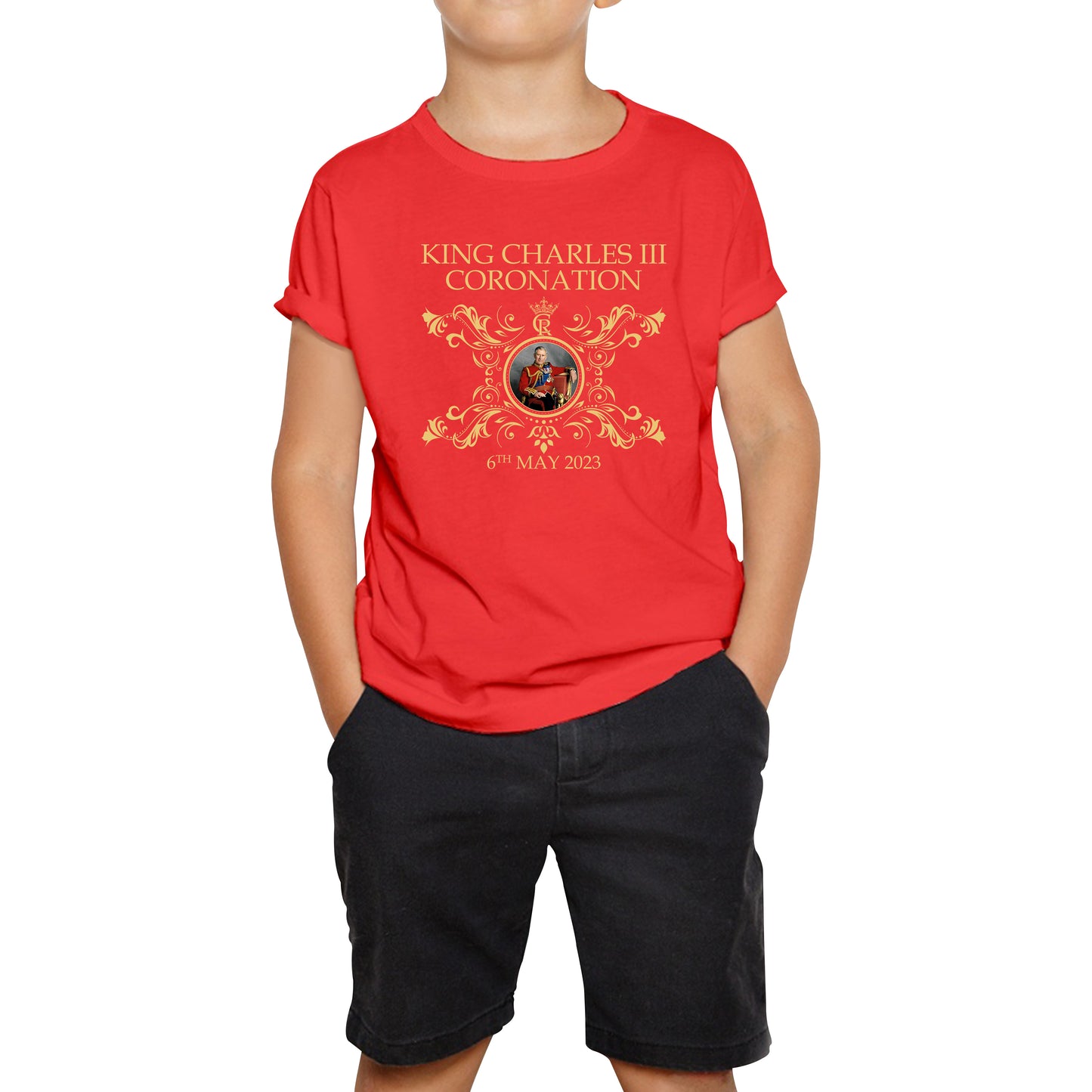 King Charles III Coronation 6th May 2023 Royal Cypher CR III Union Jack Ruling Monarch Of England Kids T Shirt