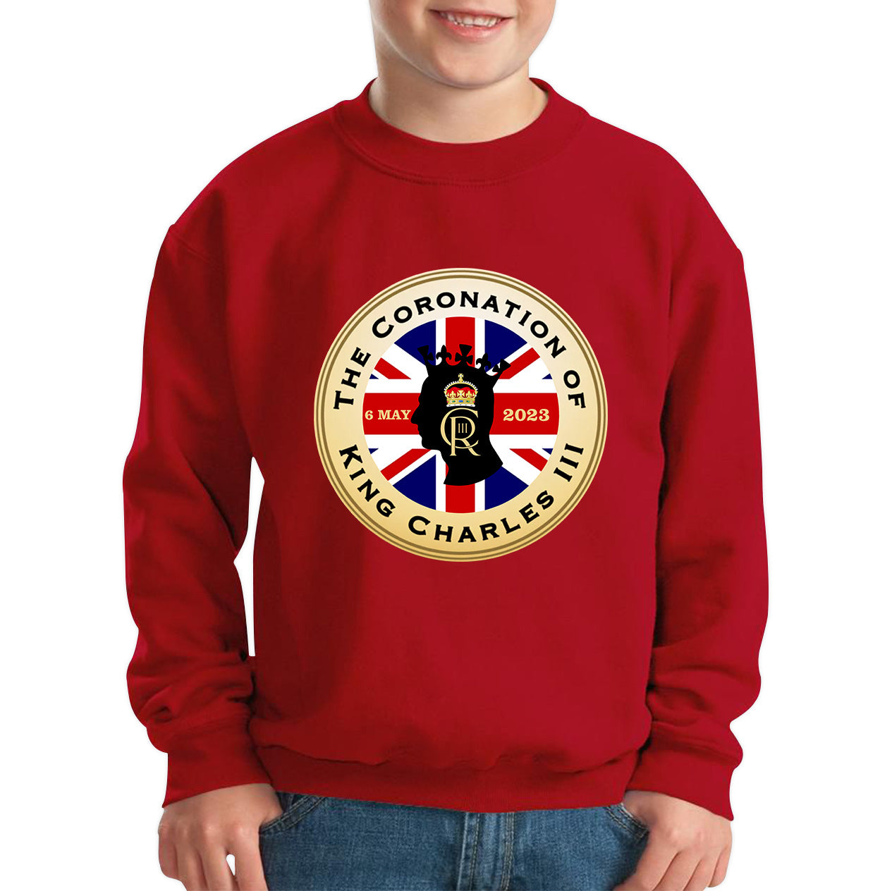 The Coronation Of King Charles III 6th May 2023 CR III Royal Crown United Kingdom Flag Kids Jumper