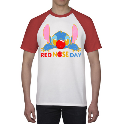 Disney Stitch Red Nose Day Raglan Ohana Red Nose Day Funny Baseball T Shirt. 50% Goes To Charity