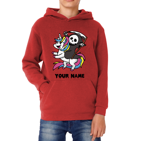 Personalised Cute Death Riding A Kawaii Unicorn Your Name Kids Hoodie