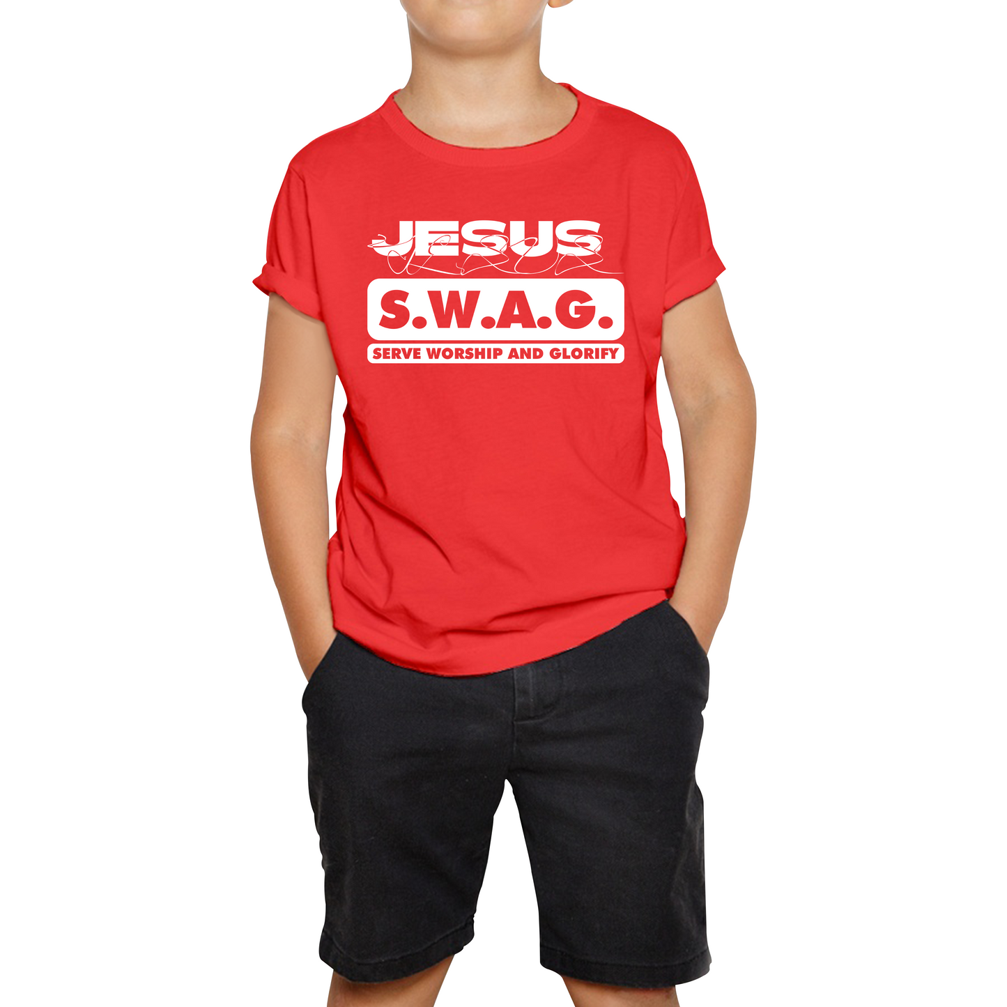 Jesus SWAG Serve Worship and Glorify Faith Religious Christian Jesus Swag Kids Tee