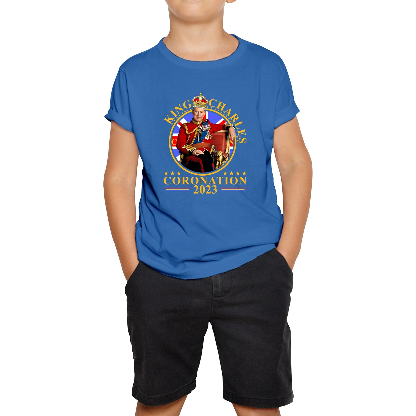 King Charles III Coronation 2023 Ruling Monarch Of England United Kingdom Royal Crown Kids T Shirt.