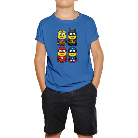 The 4 Minions Heros Super Minions Captain America Batman Superman Riddler The Flash Dc Minions Parody Pop Art Kids T Shirt