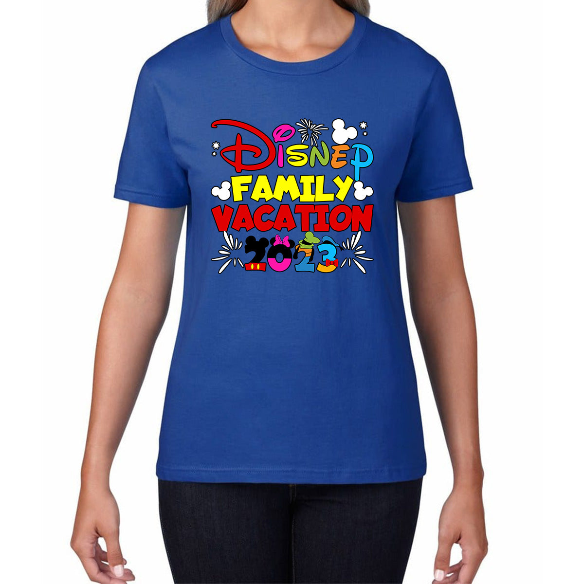 Disney Family Vacation 2023 Mickey Mouse Minnie Mouse Cartoon Disney Castle Disneyland Trip Womens Tee Top