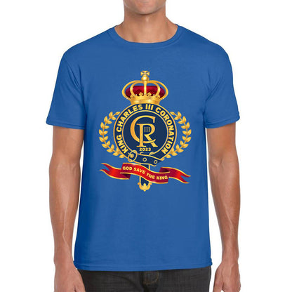 King Charles III Coronation 2023 CR III God Save The King Royal Crown United Kingdom Ruling Monarch Mens Tee Top