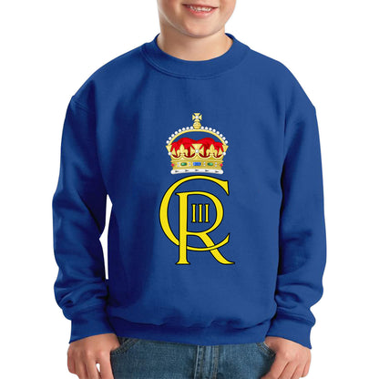 Royal Cypher King Charles III Coronation CR III Ruling Monarch Of Uk Royal Crown Great Britain Kids Jumper