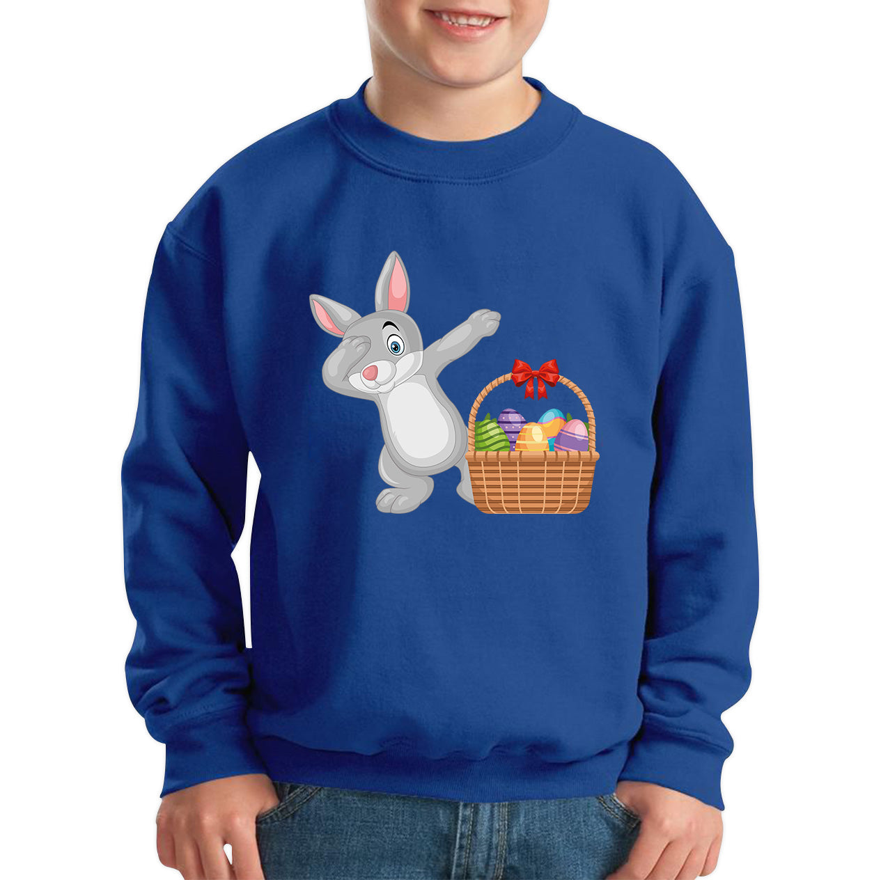 Dabbing Bunny With Eggs Basket Happy Easter Day Cute Rabbit Bunny Easter Day Kids Jumper