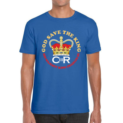 God Save The King CR III King Charles III Coronation 2023 His Majesty British Royal Crown Union Jack Mens Tee Top