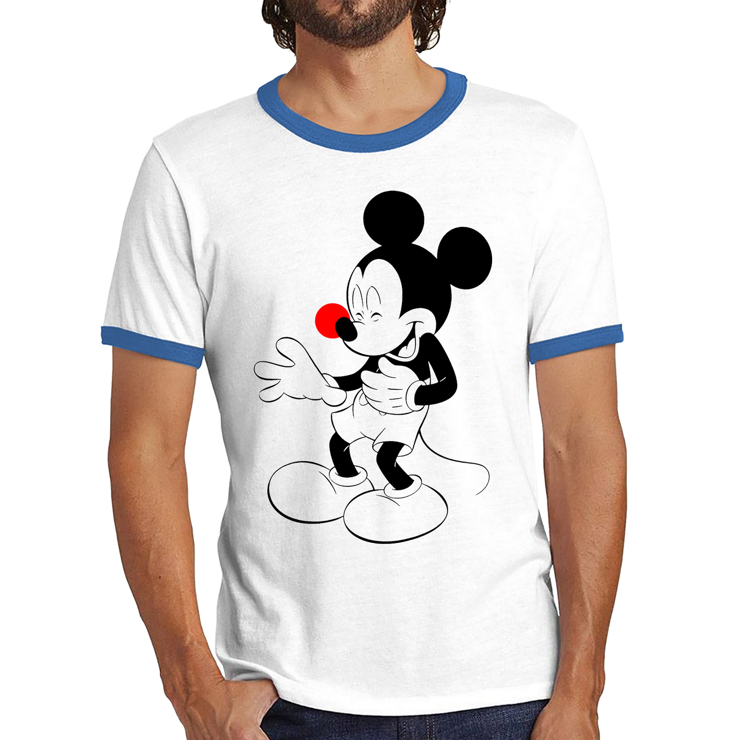 Disney Mickey Mouse Red Nose Day Ringer T Shirt. 50% Goes To Charity