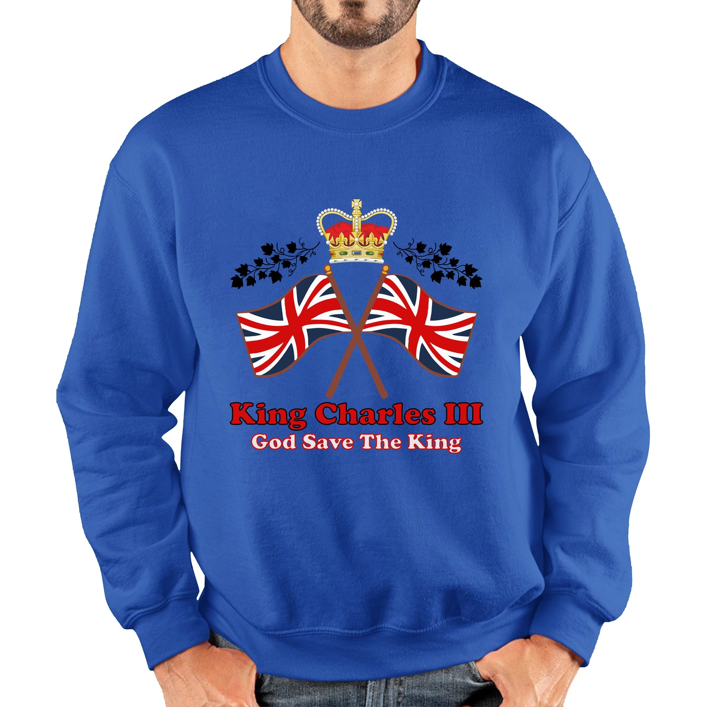 King Charles III Coronation God Save The King United Kingdom Flag Royal Crown CR III His Majesty Unisex Sweatshirt