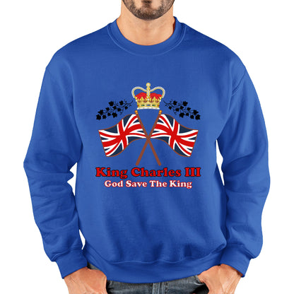 King Charles III Coronation God Save The King United Kingdom Flag Royal Crown CR III His Majesty Unisex Sweatshirt