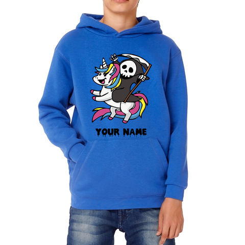 Personalised Cute Death Riding A Kawaii Unicorn Your Name Kids Hoodie