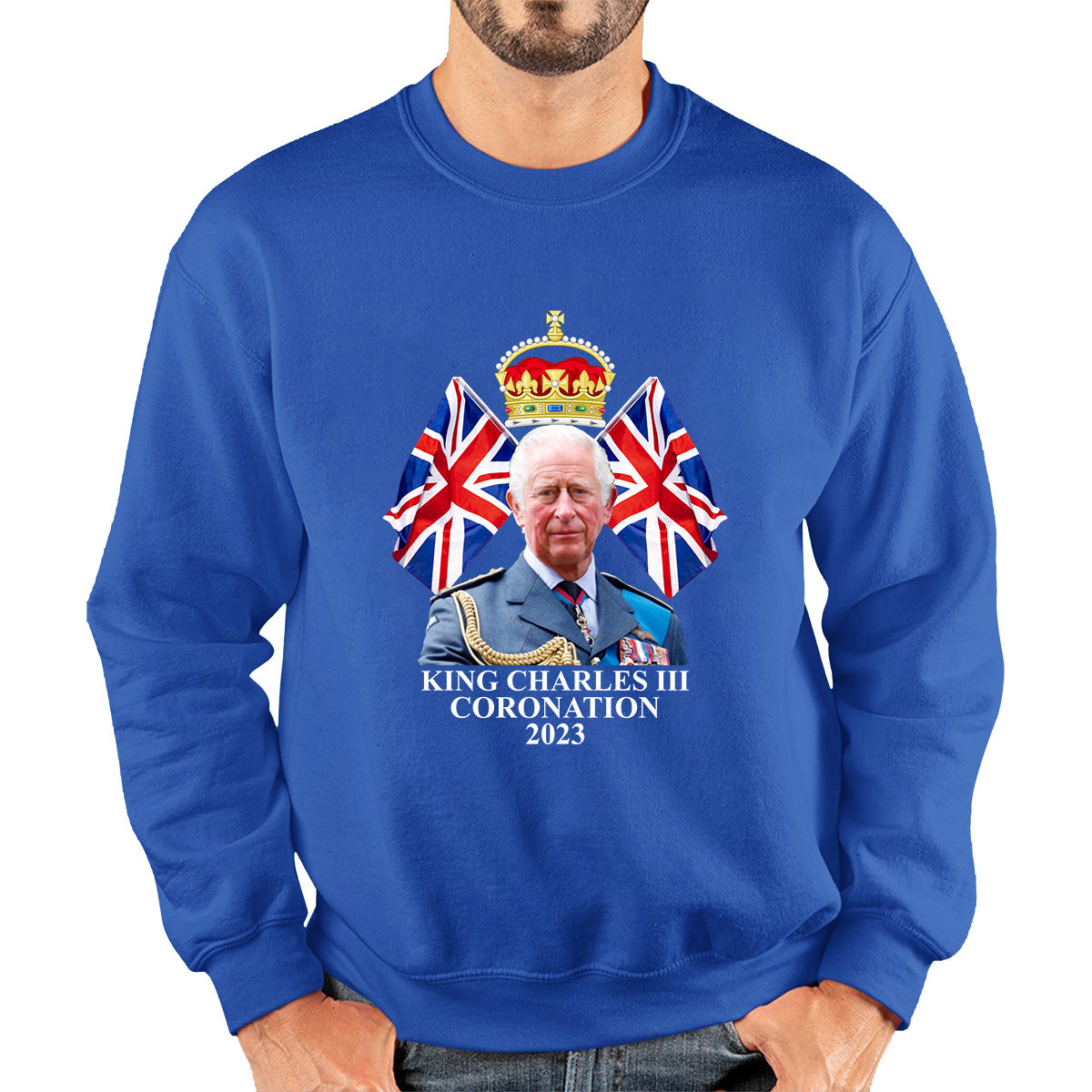 King Charles III Coronation 2023 British United Kingdom Uk Flags CR III Royal Crown Ruling Monarch Of England Unisex Sweatshirt