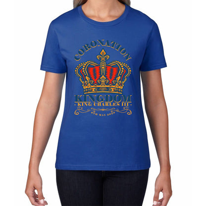 Coronation Kingdom King Charles III 6th May 2023 Royal Crown CR III His Majesty Union Jack Womens Tee Top