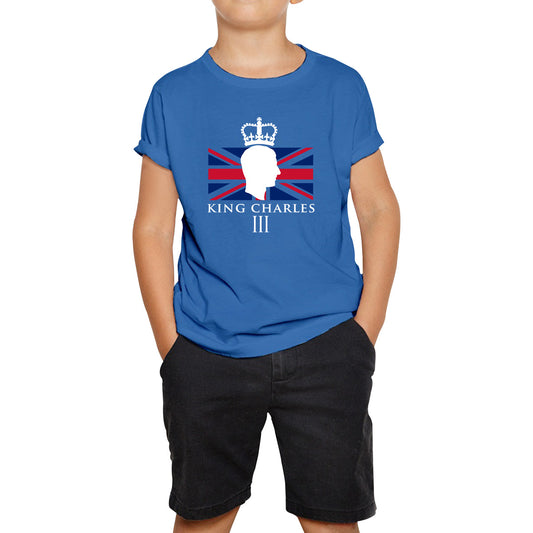 King Charles III Coronation British Flag CR III Royal Crown His Majesty Union Jack Great Britain Kids T Shirt