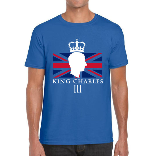 King Charles III Coronation British Flag CR III Royal Crown His Majesty Union Jack Great Britain Mens Tee Top