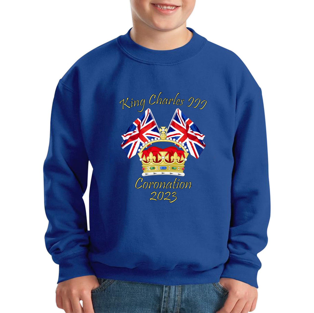 King Charles III Coronation 2023 United Kingdom Flags Royal Crown Ruling Monarch Of England CR III Kids Jumper