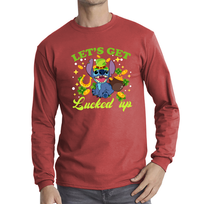 Let's Get Lucked Up Stitch Leprechaun Funny Cartoon St Patrick's Day Irish Festival Long Sleeve T Shirt