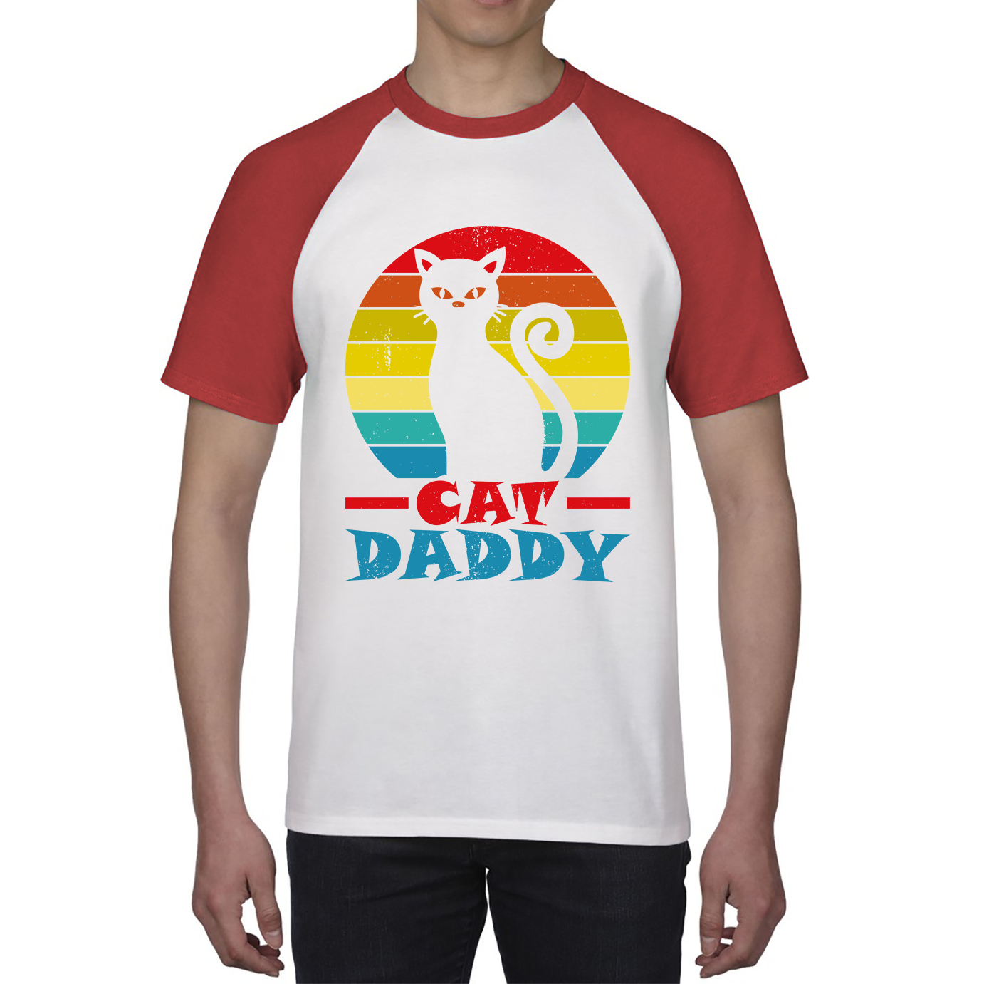 Cat Daddy Vintage Eighties Style Cat Retro Distressed Baseball T Shirt