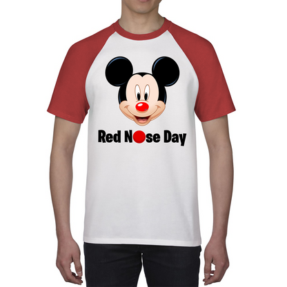 Disney Mickey Mouse Red Nose Day Baseball T Shirt. 50% Goes To Charity