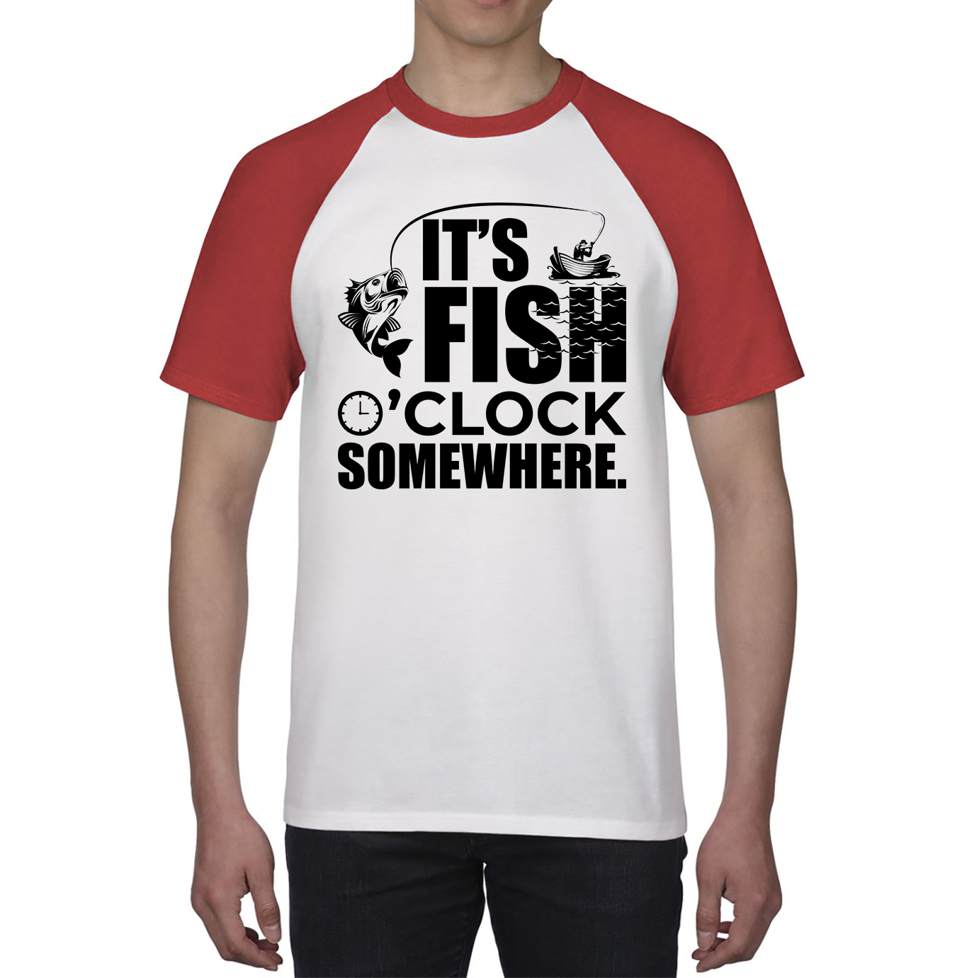 It's Fish O'clock Somewhere Fisherman Funny Fishing Baseball T Shirt