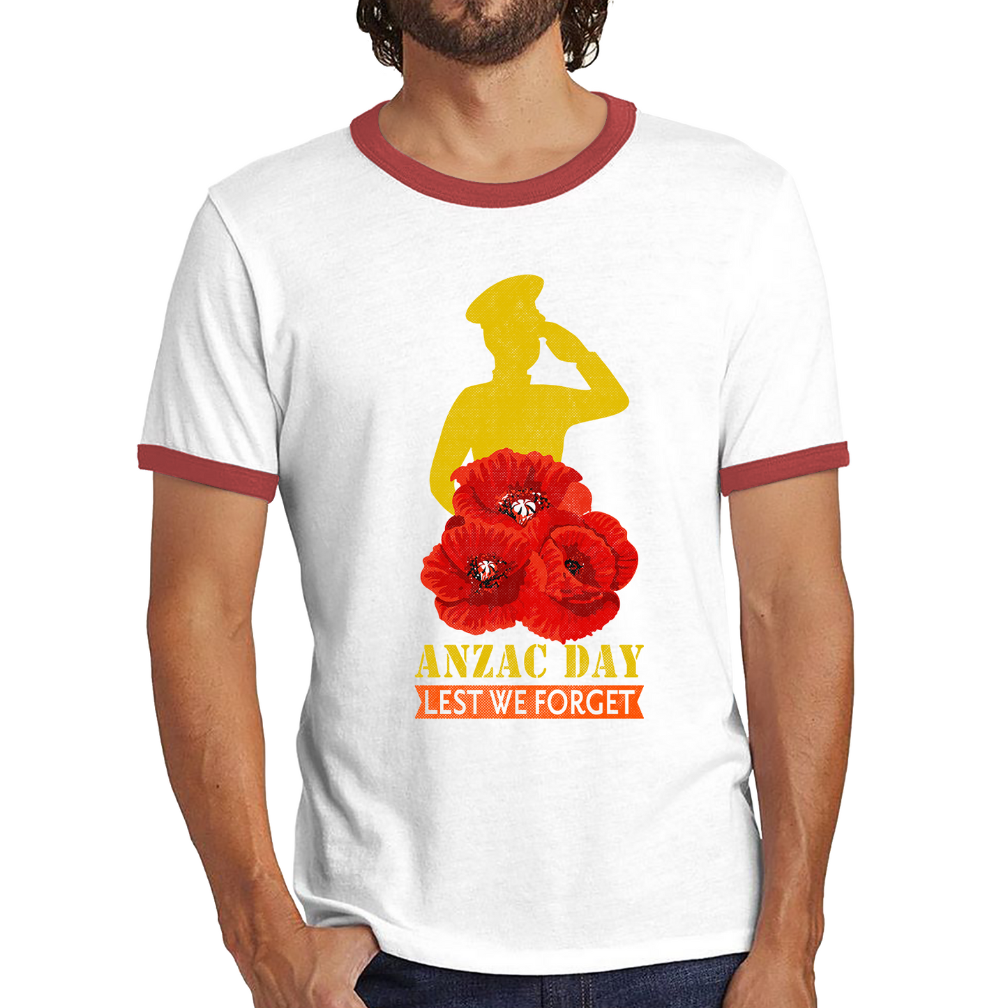 Anzac Day Lest We Forget Poppy Ringer T Shirt