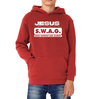 Jesus SWAG Serve Worship and Glorify Faith Religious Christian Jesus Swag Kids Hoodie