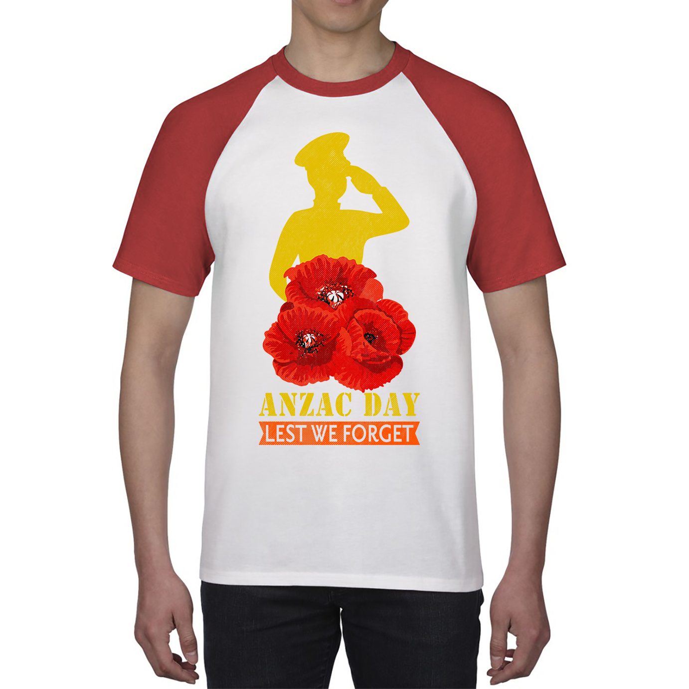 Anzac Day Lest We Forget Poppy Baseball T Shirt