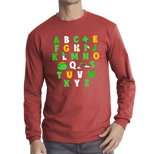 St Patrick's Day Alphabet Letters Alphabet A - Z Shamrock Alphabet St Paddy's Letters Long Sleeve T Shirt