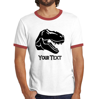 Personalised Dinosaur T-Rex Roaring Face Your Text Tyrannosaurus Rex Dino Ringer T Shirt