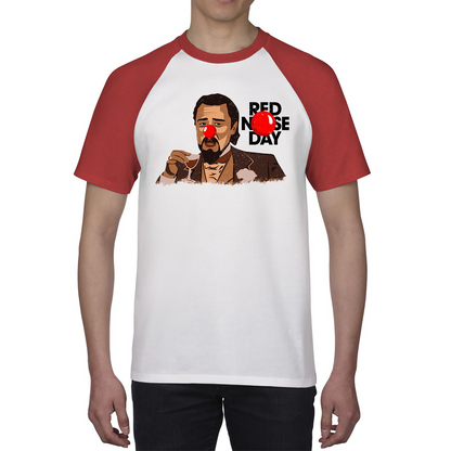 Leonardo Dicaprio Laughing Meme Red Nose Day Baseball T Shirt. 50% Goes To Charity