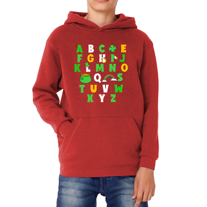 St Patrick's Day Alphabet Letters Alphabet A - Z Shamrock Alphabet St Paddy's Letters Kids Hoodie