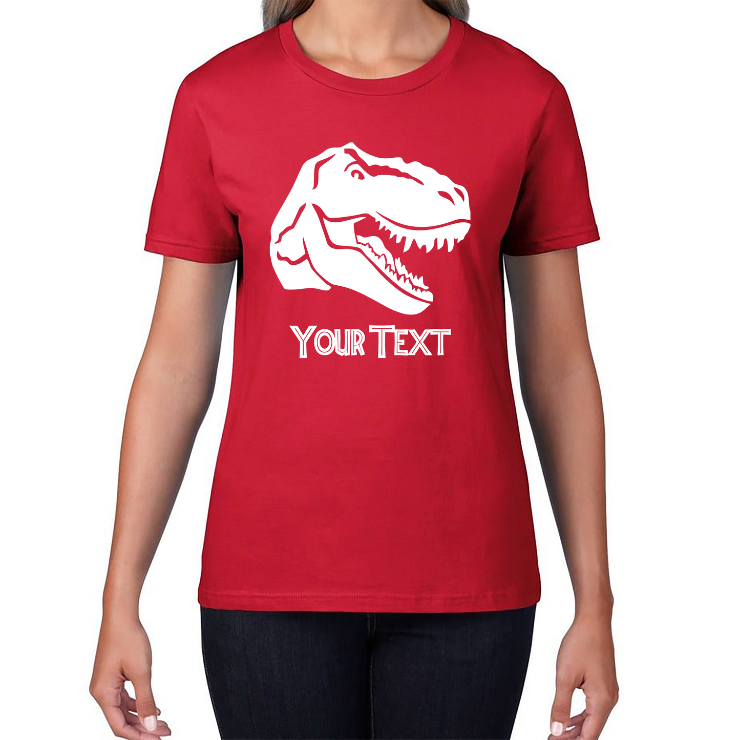 Personalised Dinosaur T-Rex Roaring Face Your Text Tyrannosaurus Rex Dino Womens Tee Top