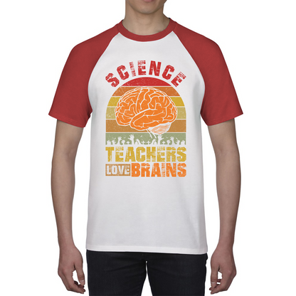 Science Teachers Loves Brains Shirt Funny Vintage Zombies Scientific Joke Spooky Gift Baseball T Shirt