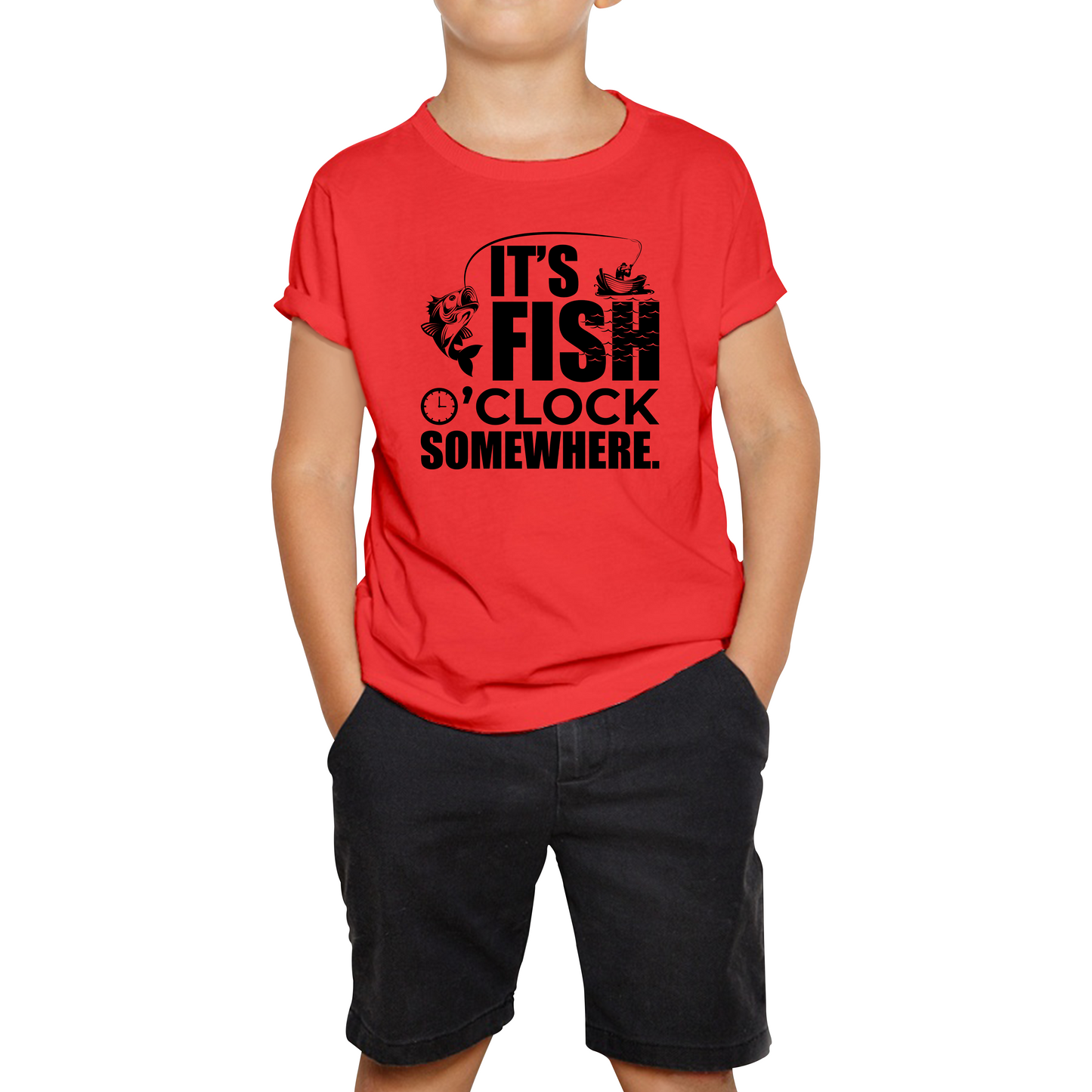 It's Fish O'clock Somewhere Fisherman Funny Fishing Kids T Shirt