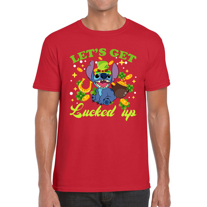 Let's Get Lucked Up Stitch Leprechaun Funny Cartoon St Patrick's Day Irish Festival Mens Tee Top