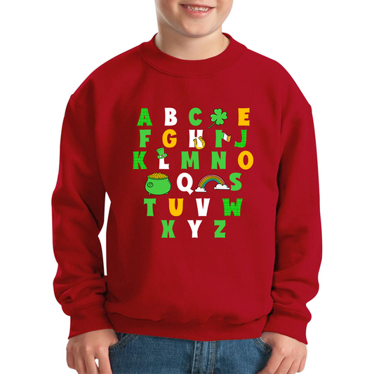 St Patrick's Day Alphabet Letters Alphabet A - Z Shamrock Alphabet St Paddy's Letters Kids Jumper