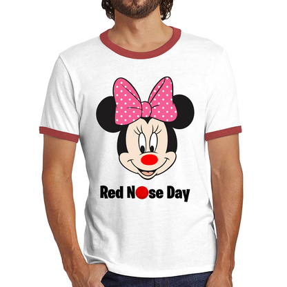 Disney Minnie Mouse Red Nose Day Ringer T Shirt. 50% Goes To Charity