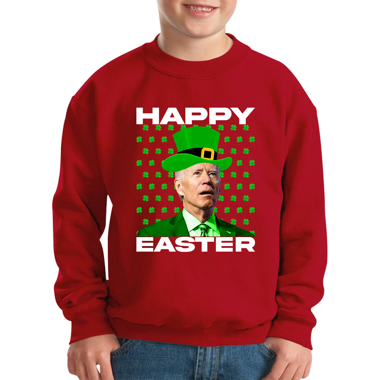 Happy Easter Confused Biden St Patricks Day Meme Joe Biden Shamrock Funny Irish Kids Jumper