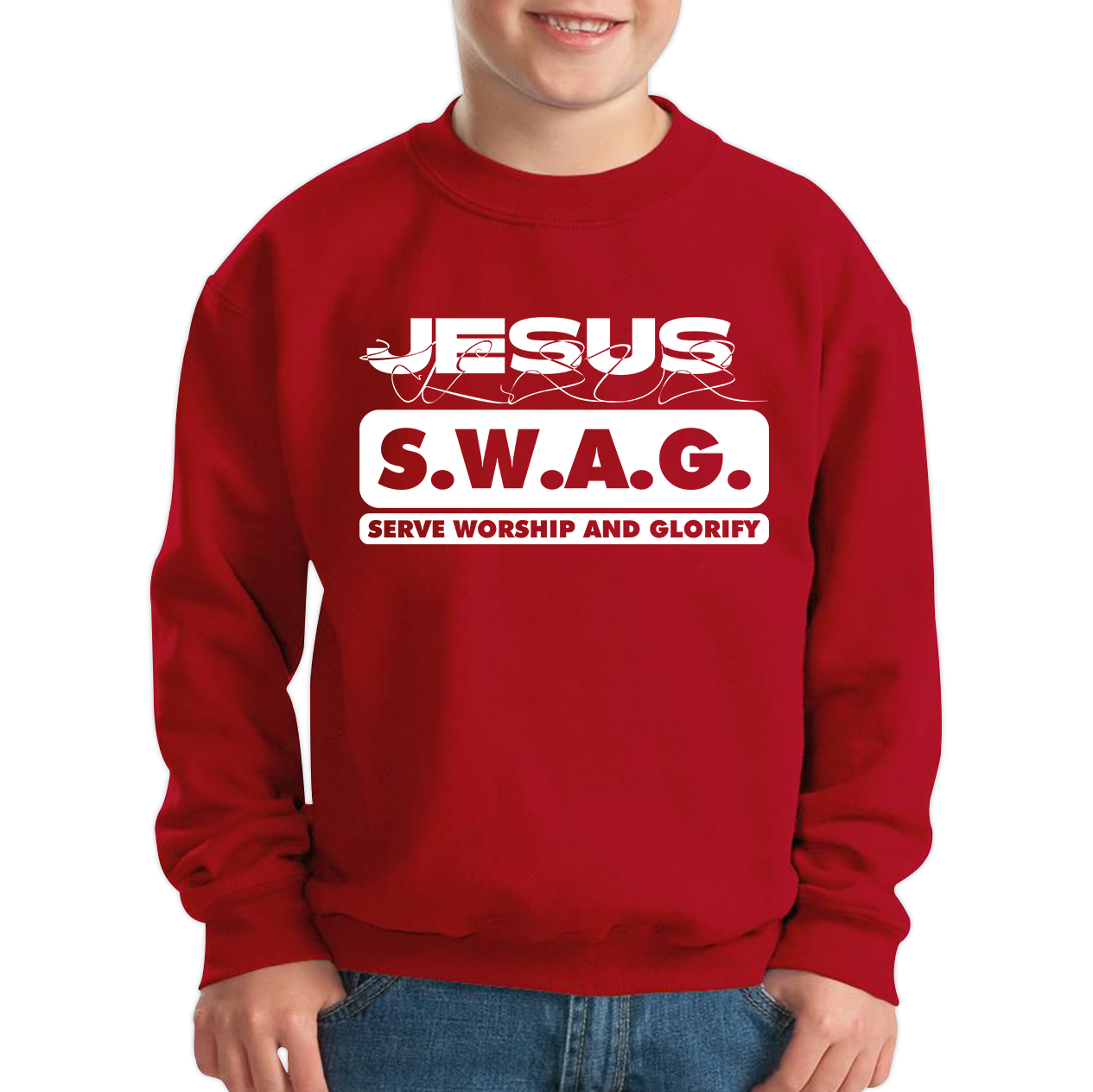 Jesus SWAG Serve Worship and Glorify Faith Religious Christian Jesus Swag Kids Jumper