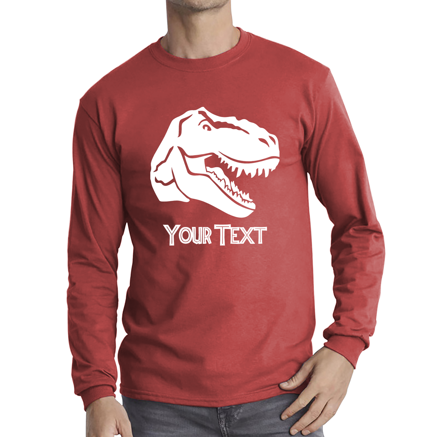 Personalised Dinosaur T-Rex Roaring Face Your Text Tyrannosaurus Rex Dino Long Sleeve T Shirt