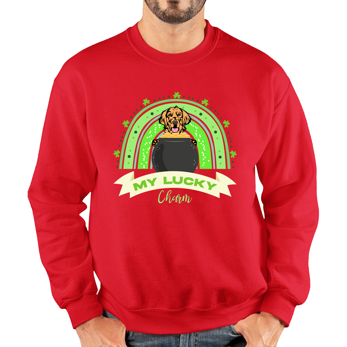 Golden Retriever Dog My Lucky Charm St. Patrick's Day Puppy Animal Pet Dog Lovers St Pattys Day Irish Festive Unisex Sweatshirt