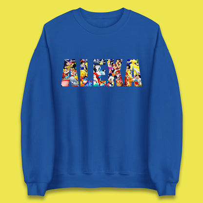 Personalised All Disney Fictional Characters Disney Family Animated Cartoons Movies Characters Disney World Unisex Sweatshirt