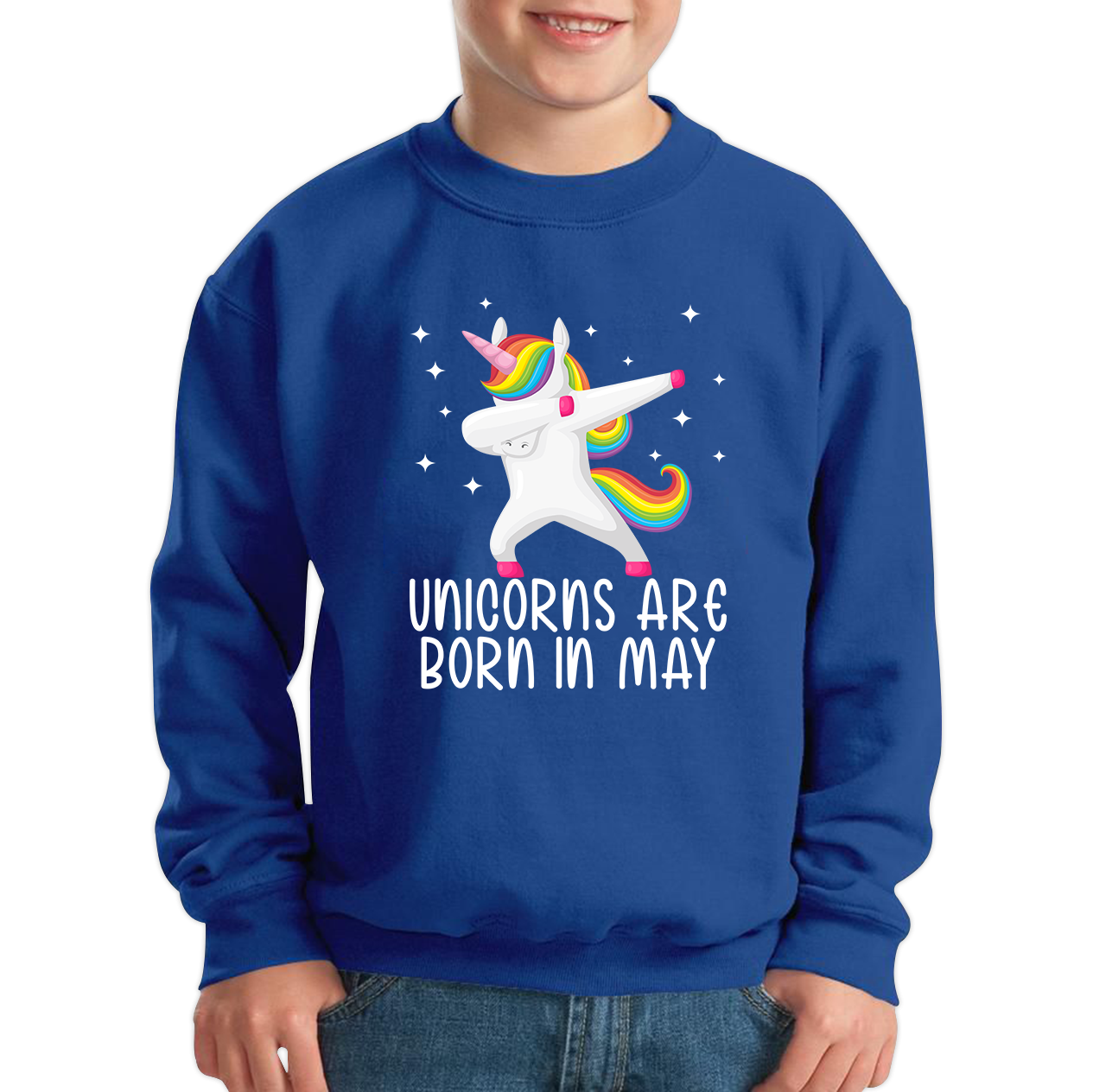 Unicorns Are Born In May Dabbing Unicorn Funny Birthday Month Novelty Slogan Kids Jumper