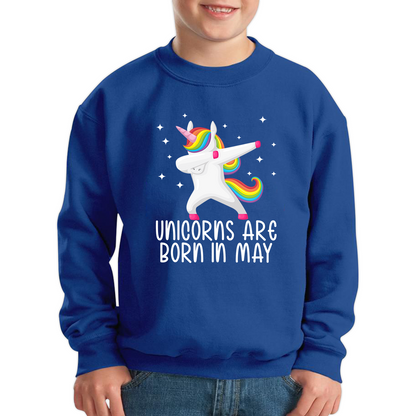 Unicorns Are Born In May Dabbing Unicorn Funny Birthday Month Novelty Slogan Kids Jumper