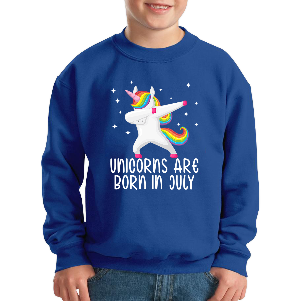 Unicorns Are Born In July Dabbing Unicorn Funny Birthday Month Novelty Slogan Kids Jumper