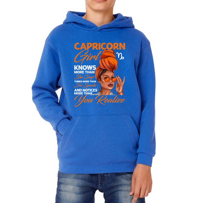 Capricorn Girl Knows More Than Think More Than Horoscope Zodiac Astrological Sign Birthday Kids Hoodie