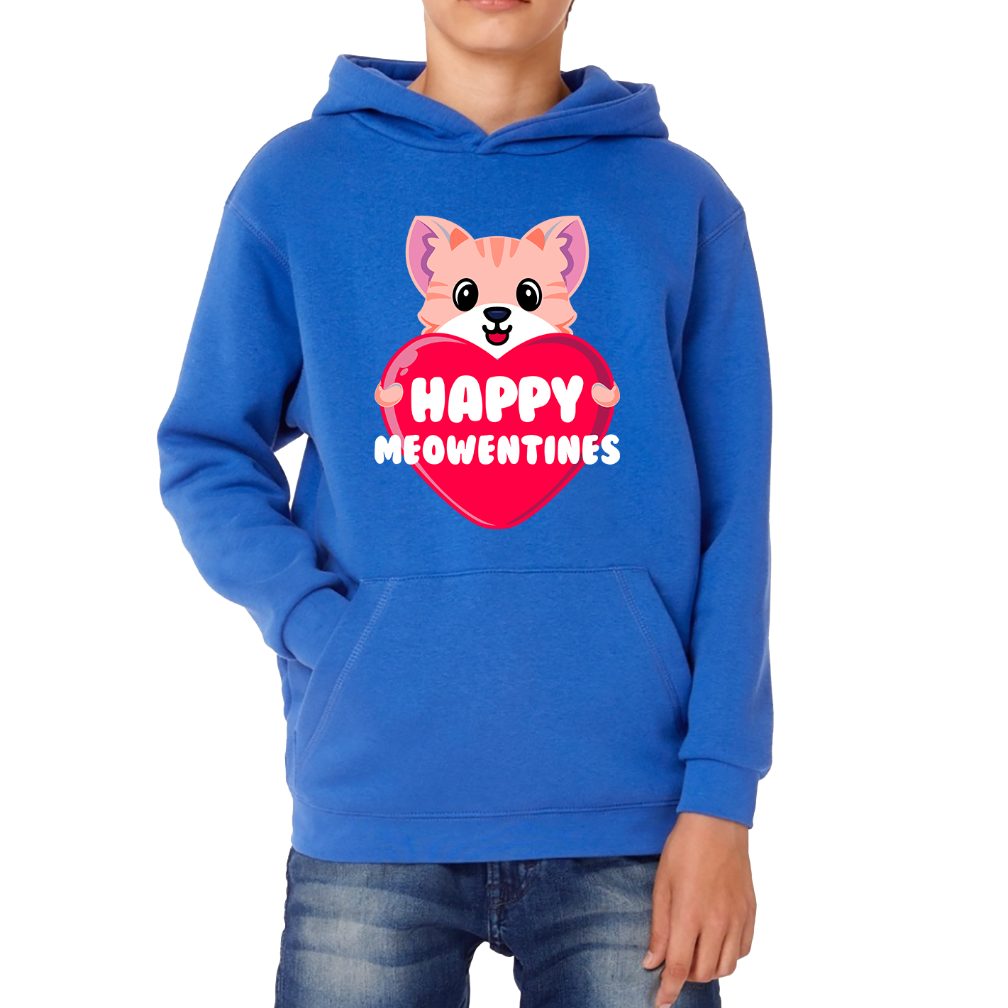 Happy Meowentines Meowy Valentine Funny Cute Cat Lover Valentine Day Kids Hoodie